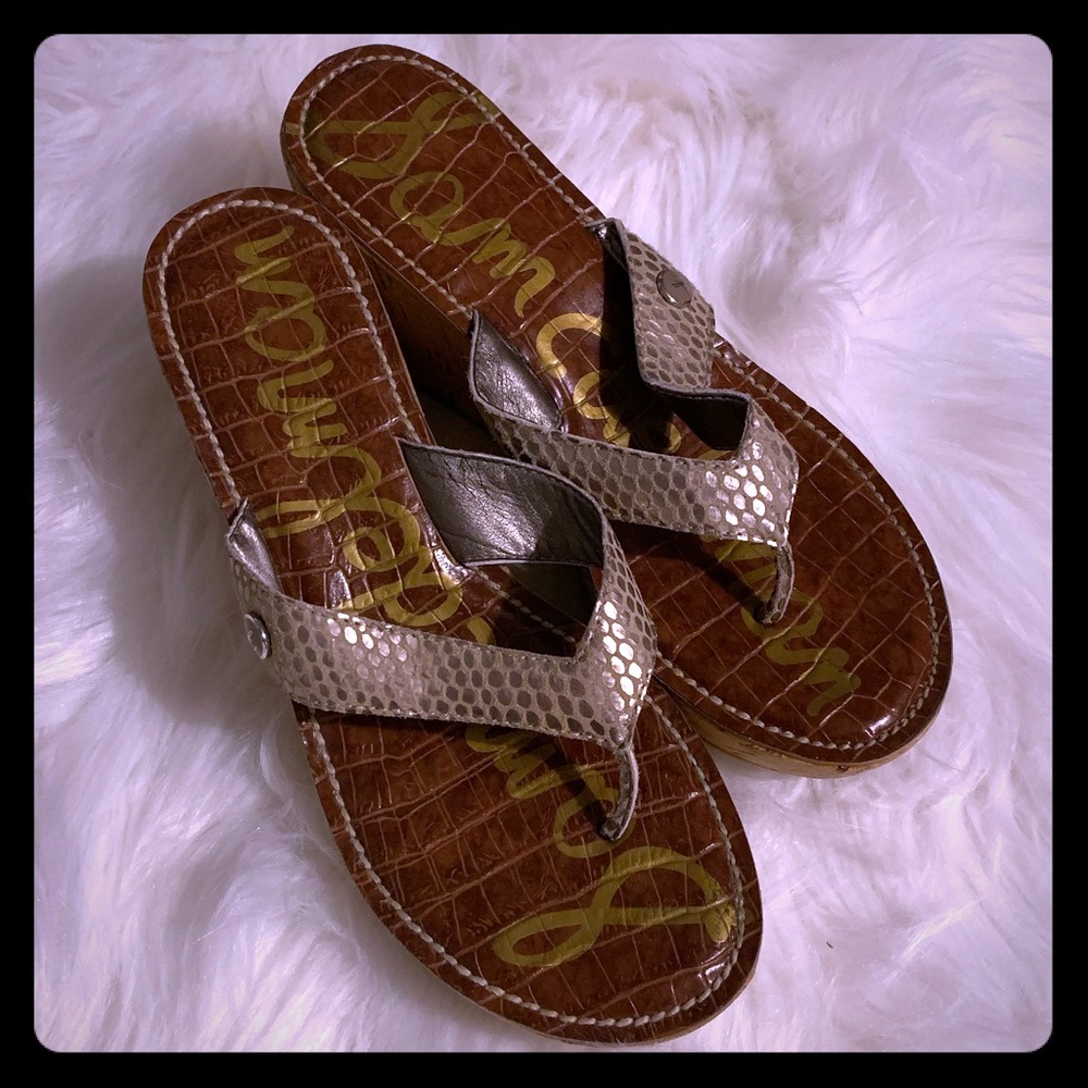 🐍GUC Sam Edelman Romy Thong Wedge Sandals 7.5🐍
